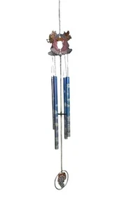 Windchime Angel Playina a Flute and a Harp Clouds Orange Yellow Blue Pink Purple - Picture 1 of 5
