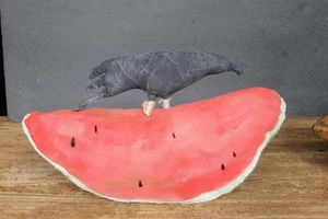 Handmade Primitive Watermelon Slice With Old Crow - Picture 1 of 4