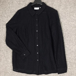 D&Co Spitzenshirt Damen L schwarz Lochstickerei Ösen Knopfleiste Corporate Goth L/Ärmel - Bild 1 von 9