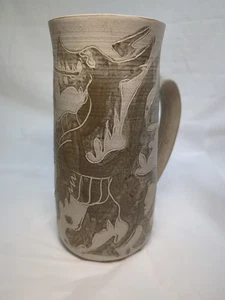 Vintage Welsh Tregaron Cymru Wales Art Pottery Marked Dragon Mug 8" 1L/1 Qt  - Picture 1 of 10