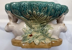 Vintage Majolica Double Rabbit Pedestal Centerpiece Or Fruit Bowl - Picture 1 of 6