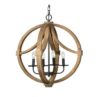 Lámpara de araña de madera de campo con acabado vintage hecha a mano Foto 1 de 3