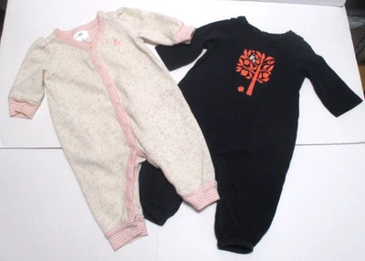 2 个婴儿女孩婴儿 GAP 蓝色树和燕麦 LONGALL 服装尺寸 0-3 个月 — 第 1/4 张图片