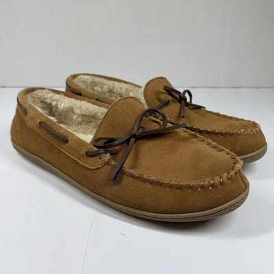 J Crew 男式莫卡辛麂皮绒毛皮衬里拖鞋焦糖棕色 12 — 第 1/4 张图片