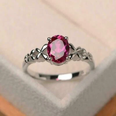 Solid 925 Sterling silver 2.25 Carat Red Ruby July birthstone Ring Size 7 - Image 1 of 4