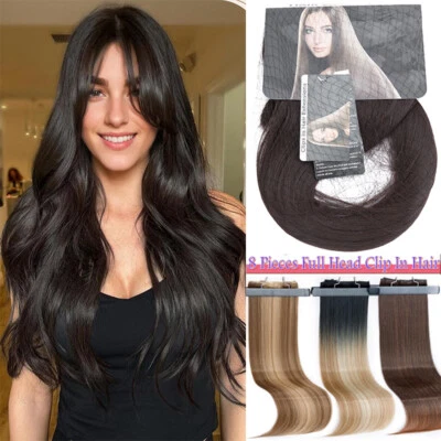 8 Tressen Clip in 100% Natürliche Extensions Haarverlängerung Wie Echt Haarteile - Bild 1 von 4