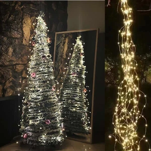 Christmas Pre-Lit Tree with 2 Light Strings 6FT Artificial Foldable Flocked Tree - Picture 1 of 11