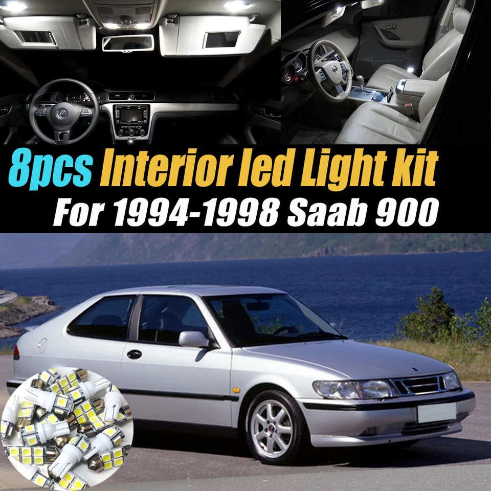 8Pc Super White Car Interior LED Light Bulb Kit for 1994-1998 Saab 900 - Image 1 of 4
