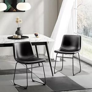 18" Bar Stools Set of 2 Counter Height with Back PU Leather Dining Chairs Black - Picture 1 of 7