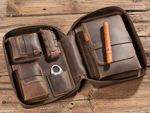 Leather cigar case Brown cigars travel case Cigar holder Travel cigars case - Picture 1 of 8