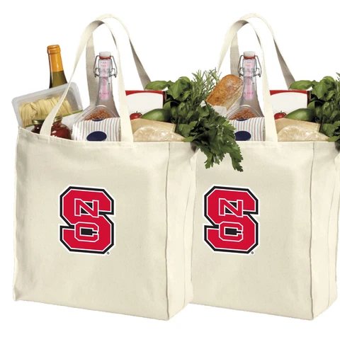NC State Shopping Bags Grocery Bag 2 PC SET Shopper Totes 100% NATURAL COTTON! Cover