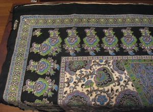 Vintage Cotton Table Cloth 55 x83 Black Purple Green SHIU Paisley Material OF1 - Picture 1 of 4