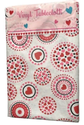 Valentines Day Vinyl Tablecloth Flannel Backed Hearts Love XOX Pink Red 52x90 - image 1 of 4