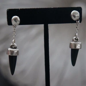 New Uno de 50 Retired Silver 2.5" Drop Dangle Black Horn Statement Earrings - Picture 1 of 5