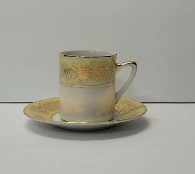 Juego de tazas y platillos SAJI Japón Fine China Demitasse/Espresso blanco/amarillo/oro rosa Foto 1 de 4