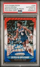 Julius Erving 2015 Panini Prizm Red White Blue Signed Card #288 Auto PSA 10
