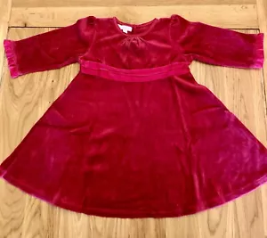 Girls Monsoon Red Velvet Party Dress Age 2-3 Yrs Ribbon Button - Picture 1 of 10