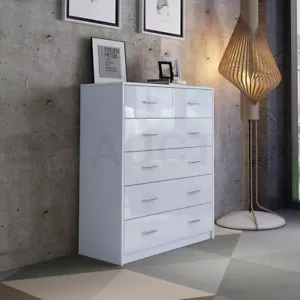 High Gloss 6 Chest of Drawers Tallboy Dresser Table Storage Bedroom Cabinet WH - Picture 1 of 7