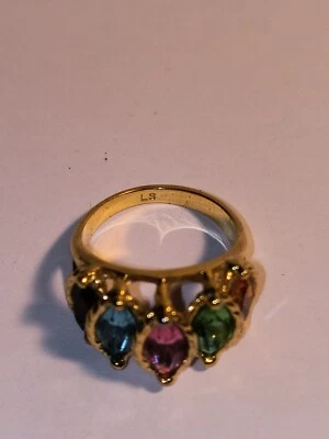 LS Signed Cocktail Ring #6-, 5 Color Stones Come C. - Image 1 of 4