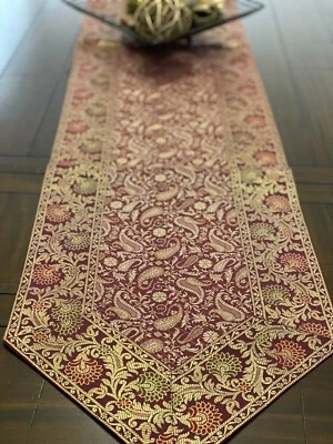 Table Runner Red Brocade 80 Inch Runner Silk Paisley Formal Maroon Boho Burgundy - Image 1 of 4