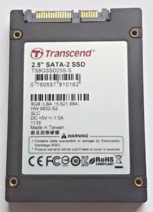 Disco duro interno 8 GB SATA 1.5Gbs Transcend SSD TS8GSSD25S-S 2D-NAND SLC 2.5" - Imagen 1 de 1
