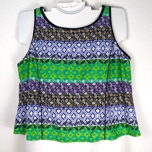 Tropical Escape Women's Swim Top 24W Green Geometric Tank Style Padded - Picture 1 of 12