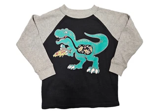 Toughskins Black Gray Waffle Fabric Long Sleeve Crew Neck Dino T-Shirt M 5/6 - Picture 1 of 6