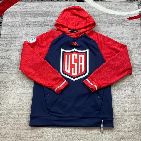 Adidas USA Olympic Hockey Sweater Adult Large Blue Red White Hoodie World Cup Cover