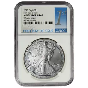 2023 $1 American Silver Eagle NGC MS69 FDI Mint Error Weakly Struck - Picture 1 of 3
