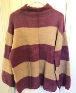NWT Moon River By Anthropologie Womens Small Red & Tan Striped Oversized Sweater - Picture 1 of 4