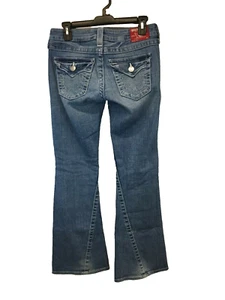 True Religion Joey Flare Jeans Women's Size 27 Med Wash Distressed Red Tag - Picture 1 of 4