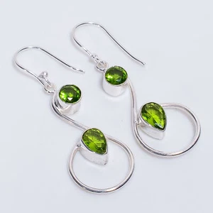 Peridot Gemstone Ethnic Style Handmade 925 Sterling Silver Earrings 2.1" q301 - Picture 1 of 5