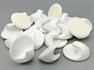 STICK ON HOOKS 38mm Self Adhesive Plastic Sticky Coat Hook Door Wall WHITE (358) - Picture 1 of 4