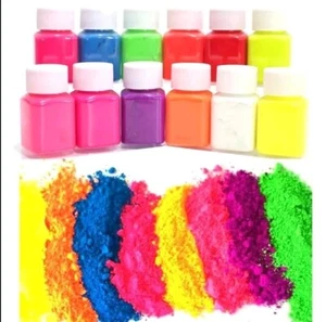 Florescent Neon Pigments For Painting Crafting And Resin Art 12 Colors Per Set - Picture 1 of 9