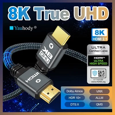 HDMI 2.1 Cable HDMI 8K@60hz 4K@120Hz 144Hz 240Hz Certified 48Gbps eARC HDR10+ 3D - Image 1 of 4