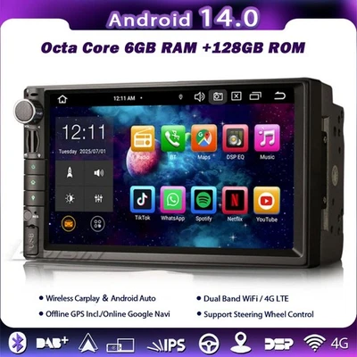 6+128GB Universal Android 14 2 din Autoradio CarPlay Nissan Navigatore Auto DAB+ - Immagine 1 di 4