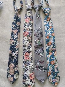 Boys Pre Tied Adjustable Set Of 4 Floral Cotton Neck Ties - Picture 1 of 6