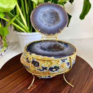 6.48lb Natural Agate Treasure Basin Quartz Geode Crystal Healing decor+stand - Picture 1 of 16