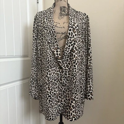 Susan Graver Leopard Print Soft Single Button Long Blazer Jacket, Sz 3XP, NEW! - Image 1 of 4