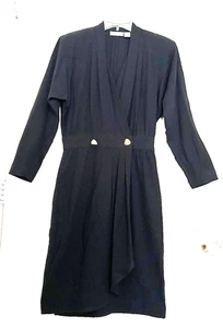 VINTAGE LIZ CLAIBORNE KLEIDER - ZEITLOS KLASSISCH Wickel-Front SCHWARZ KREPPKLEID 8 NEU - Bild 1 von 24