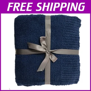 Luxurious Navy Blue Knit Throw Blanket 60x80" Lightweight - Picture 1 of 10