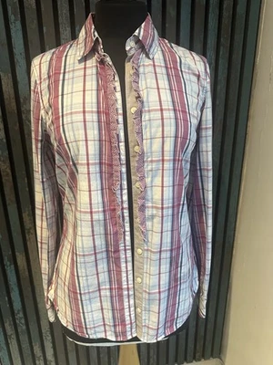 TOMMY HILFIGER Womens Stretch Cotton Shirt Pink Plaid Long Sleeve Size 6 - Image 1 of 4