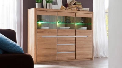 Highboard Florenz Vitrine Anrichte in Wildeiche bianco massiv mit Softclose 180 - Bild 1 von 4