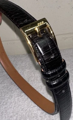 Lauren Ralph Lauren Genuine Italian Leather Croc Embossed Slim Belt Black Womens - Image 1 of 4