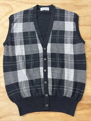 Clark & Gregory Cárdigan Chaleco Grande Lana Merino Cuadros Hawick Escocia Golf Gris Foto 1 de 4