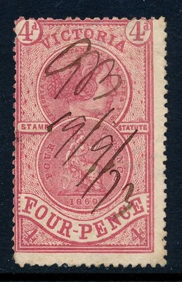 1871 Victoria, Australia fiscal, sello de ingresos 4d BF7B, CV usado 375 Foto 1 de 4