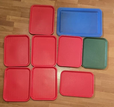 Lote de 9 Bandejas Cafetería Comerciales Rojo Verde Azul Plástico Carlisle Cambro EE. UU. Foto 1 de 4