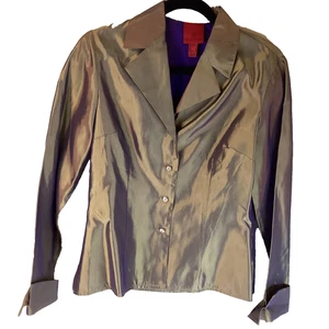 Vtg JS Collections Blouse Gold Metallic Taffeta Crystal Buttons Sz 4 NOS $100 - Picture 1 of 12