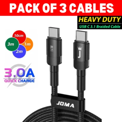 Type C to Type C Cable 3A 60W Fast Charger Braided Long Lead 0.25M 1M 2M 3M - Image 1 of 4
