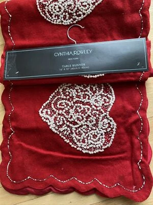 Cynthia Rowley VALENTINE'S DAY Red- White Hearts TABLE RUNNER 16"X72" NWT - Image 1 of 4
